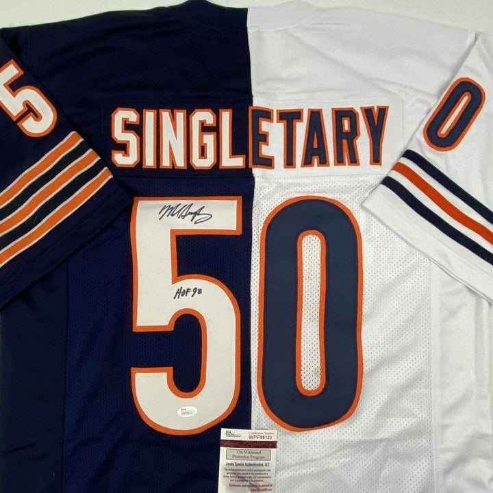 Autographed/Signed Mike Singletary HOF 98 Chicago Split Jersey JSA COA