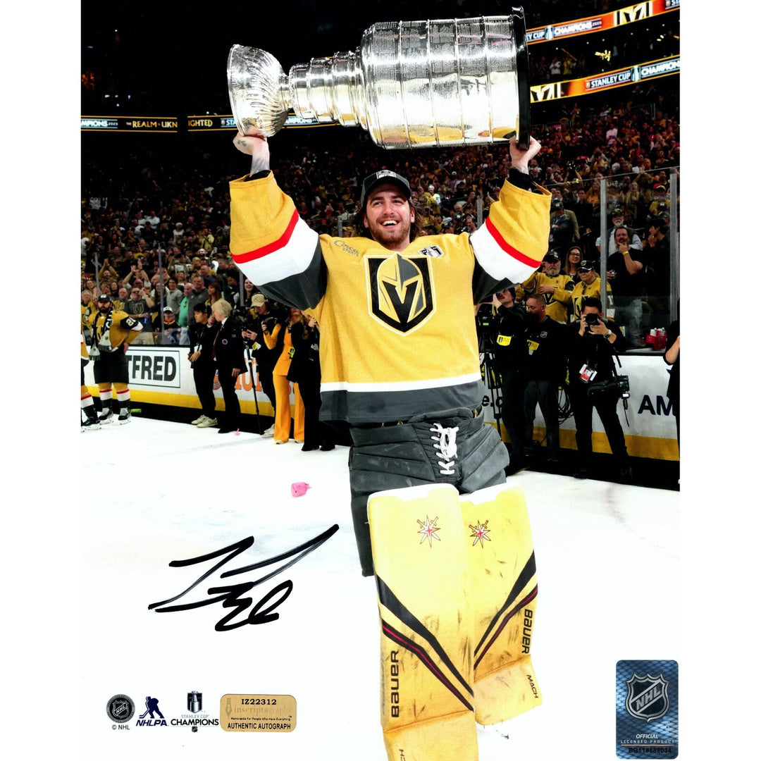 Logan Thompson Signed Stanley Cup Vegas Golden Knights 8x10 Photo COA IGM