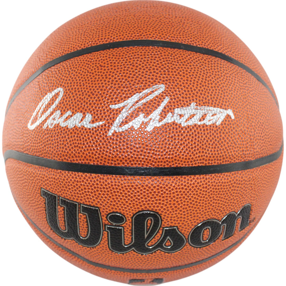 Oscar Robertson Autographed Milwaukee Bucks I/O Basketball Beckett Witness 49706