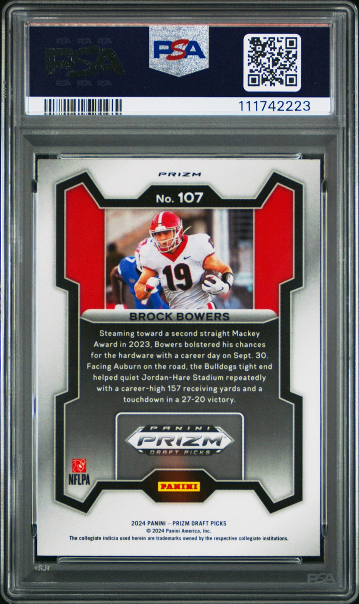 Graded 2024 Panini Prizm DP Brock Bowers #107 Silver Rookie Football Card PSA 10
