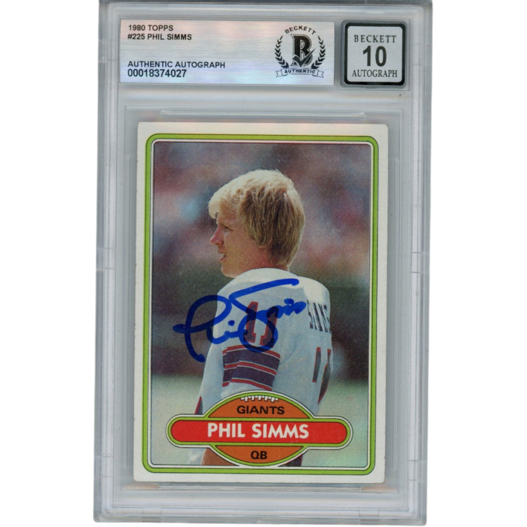 Phil Simms Autographed/Signed 1980 Topps #225 Slab Trading Card Beckett 53185