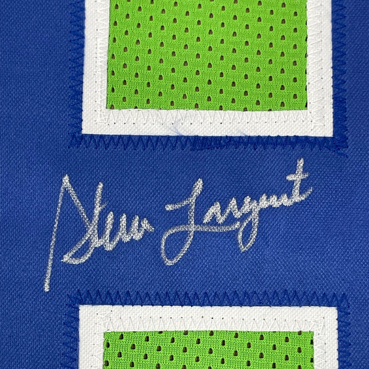 Framed Autographed/Signed Steve Largent 33x42 Seattle Green Jersey PSA/DNA COA