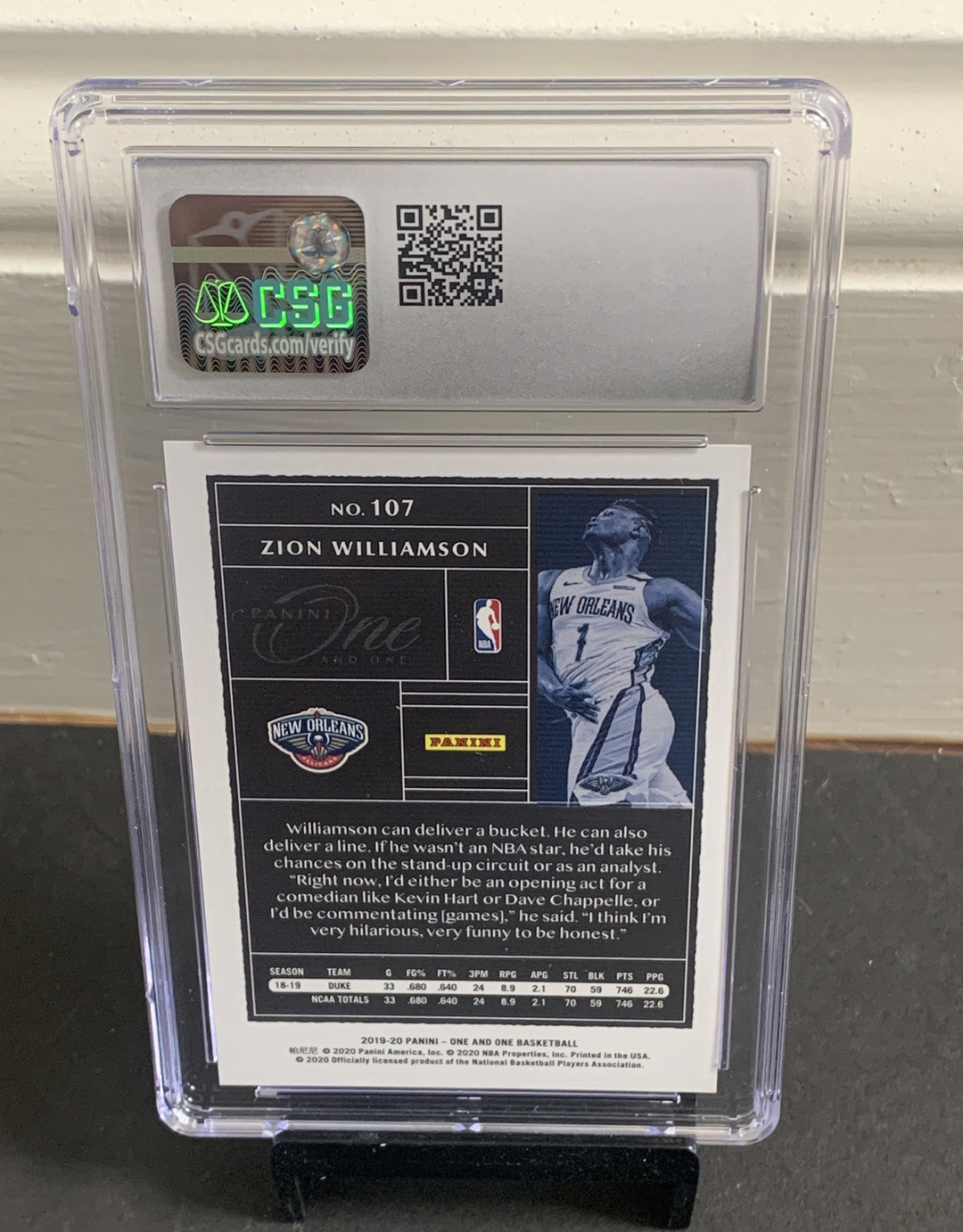 2019 Panini One and One #107 Zion Williamson Rookie /99 SSP Rc Csg 9.5 Gem Mint