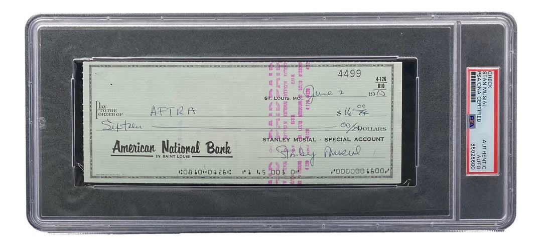 Stan Musial St. Louis Cardinals Signed  Bank Check PSA/DNA 85025600