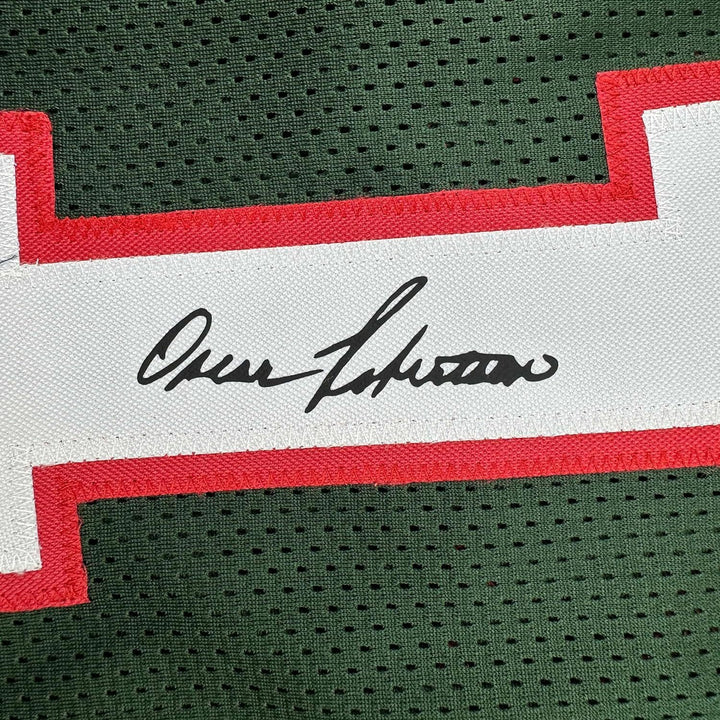 Framed Facsimile Autographed Oscar Robertson 33x42 Green Reprint Laser Jersey
