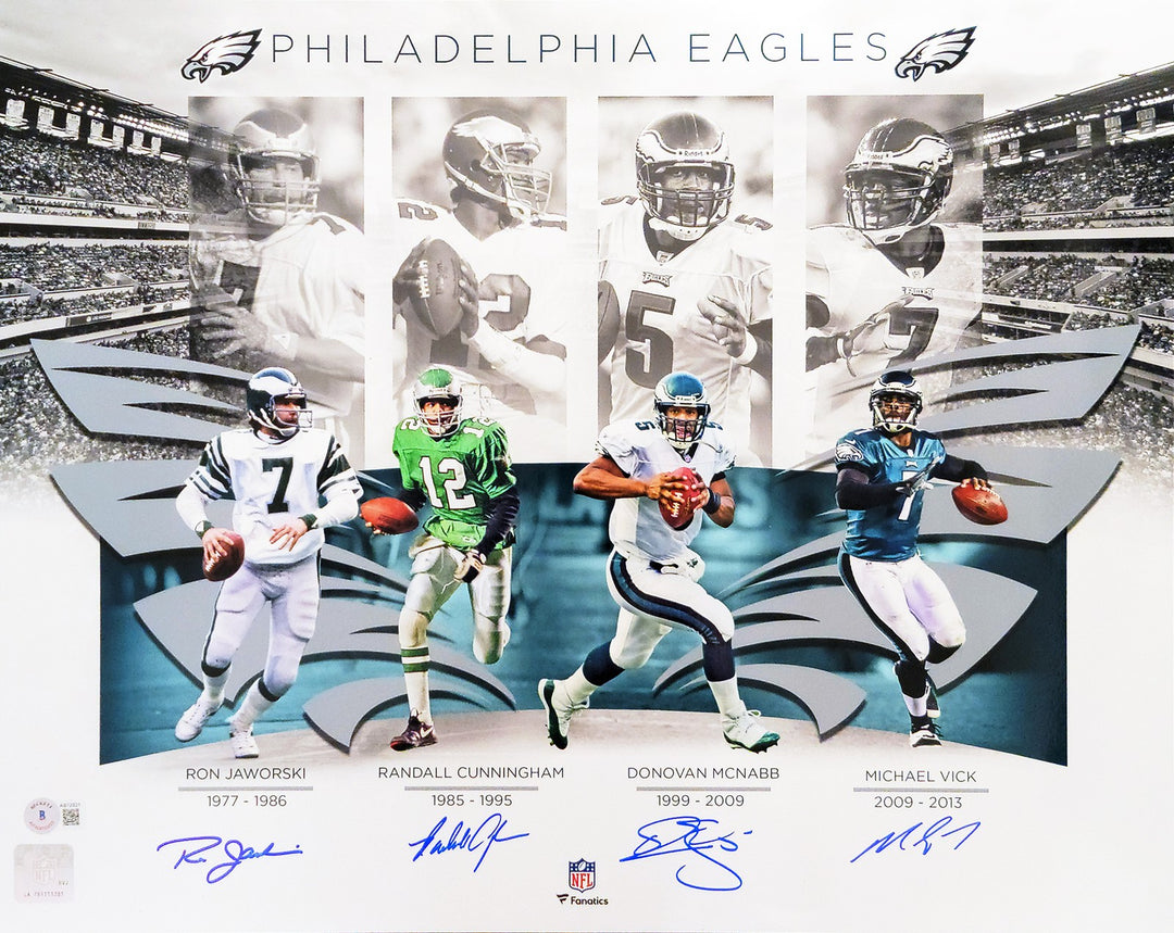 Philadelphia Eagles QBs Signed 16x20 Photo 4 Signatures Beckett BAS