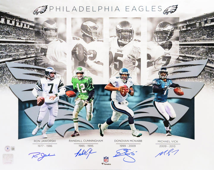 Philadelphia Eagles QBs Signed 16x20 Photo 4 Signatures Beckett BAS