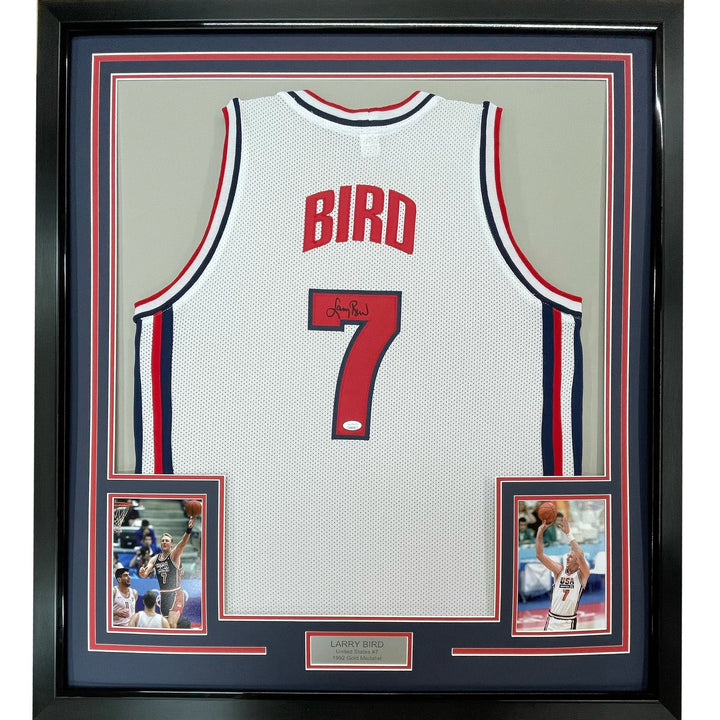 Framed Signed Larry Bird 35x39 USA 1992 Dream Team Jersey JSA COA