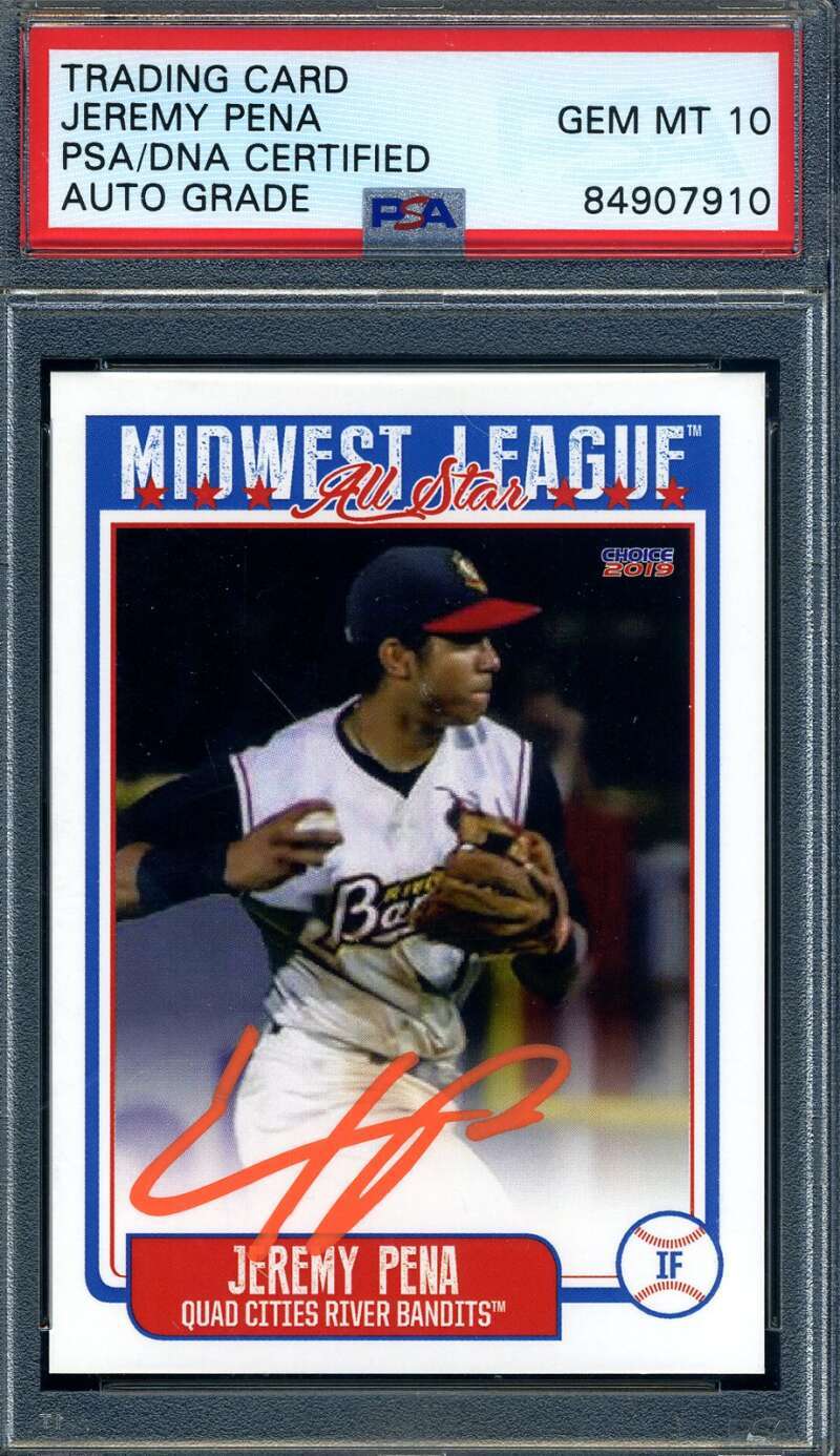 Jeremy  Pena Gem Mint 10 PSA DNA Signed 2019 Choice All Star Rookie Autograph