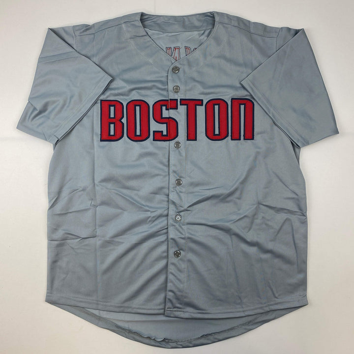 Autographed/Signed Fred Lynn Boston Grey Baseball Jersey JSA COA