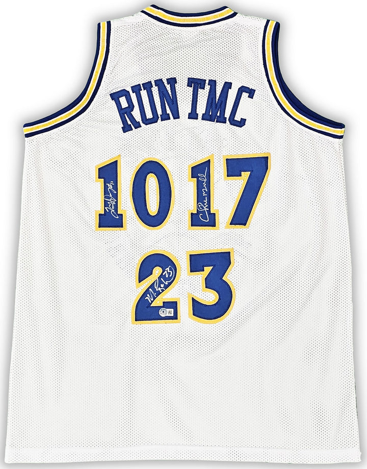 Warriors Chris Mullin, Tim Hardaway Mitch Richmond Auto White Jersey Run TMC BAS