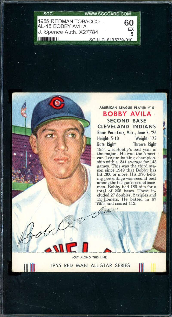 Bobby Avila JSA SGC Coa Signed 1955 Red Man Tobacco With Tab Autograph