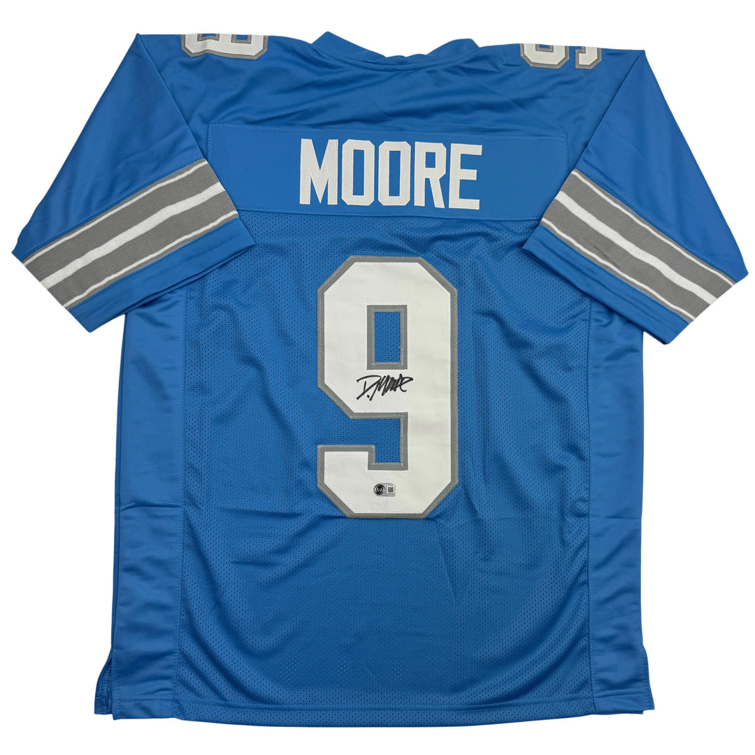 Autographed/Signed Derrick Moore Detroit Blue Football Jersey BAS COA