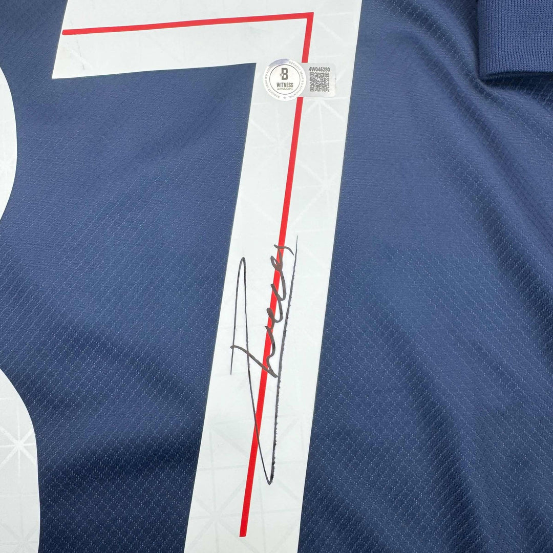 Autographed/Signed Joao Neves PSG Paris Saint Germain Blue Jersey Beckett COA
