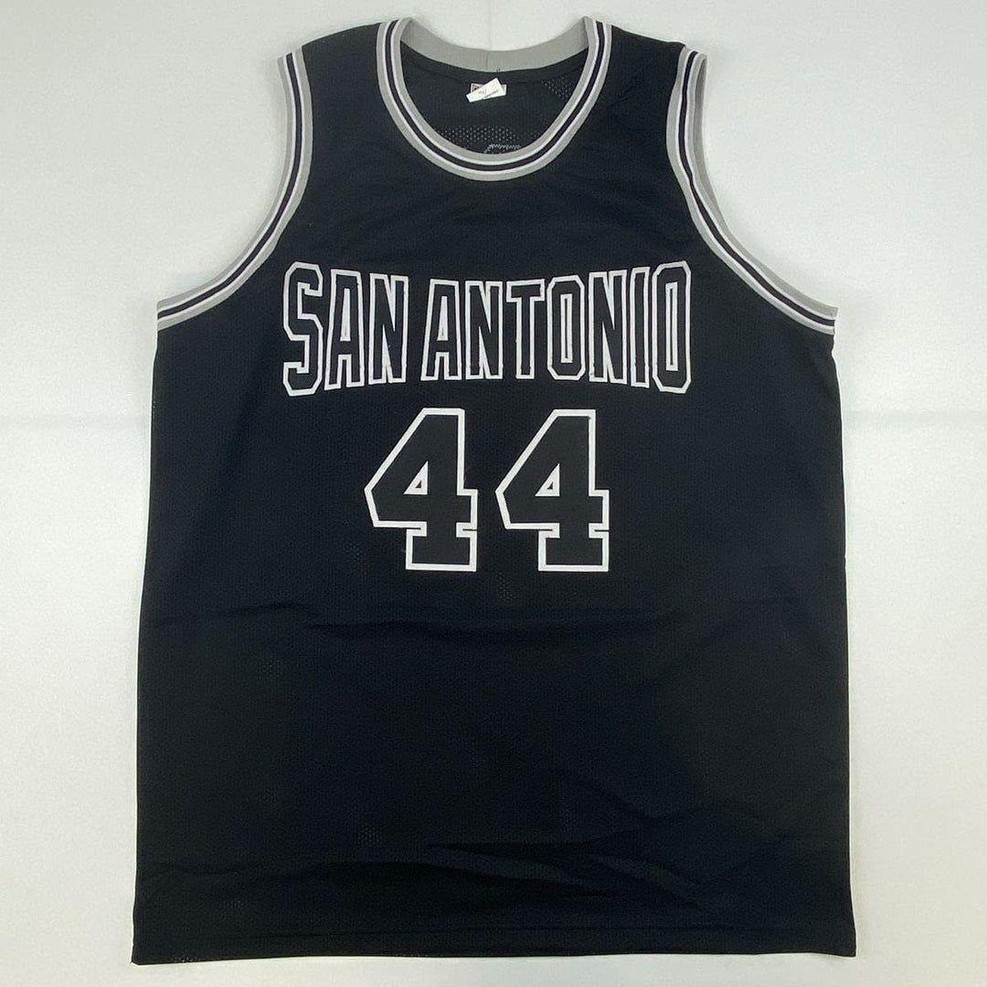 Autographed/Signed GEORGE GERVIN San Antonio Black Jersey Beckett COA