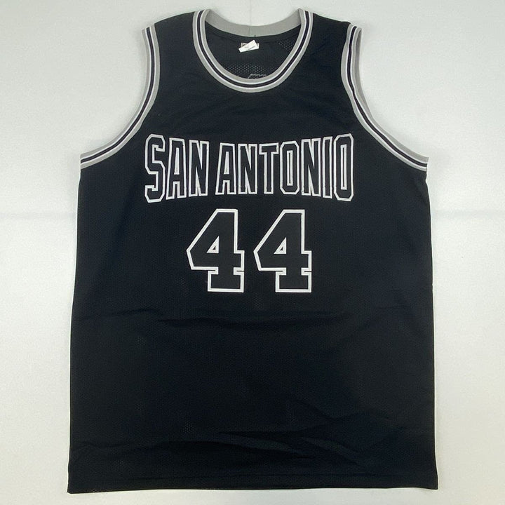 Autographed/Signed GEORGE GERVIN San Antonio Black Jersey Beckett COA