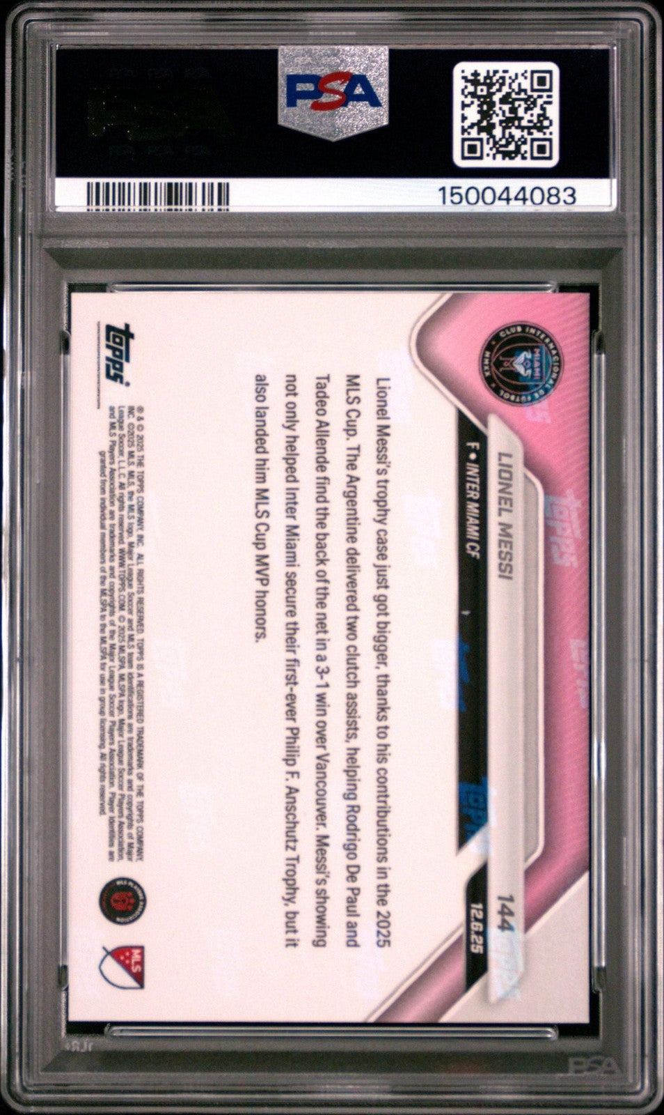Graded 2025 Topps Now MLS Lionel Messi #144 Soccer Card PSA 10 Gem Mint