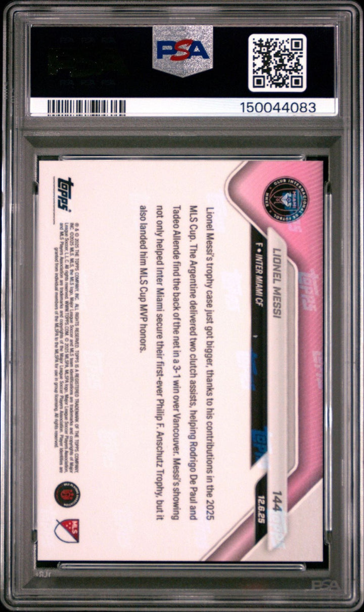Graded 2025 Topps Now MLS Lionel Messi #144 Soccer Card PSA 10 Gem Mint