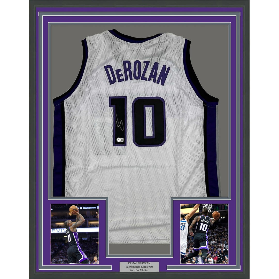 Framed Autographed/Signed DeMar DeRozan 35x39 Sacramento Jersey Beckett COA