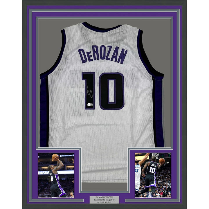 Framed Autographed/Signed DeMar DeRozan 35x39 Sacramento Jersey Beckett COA
