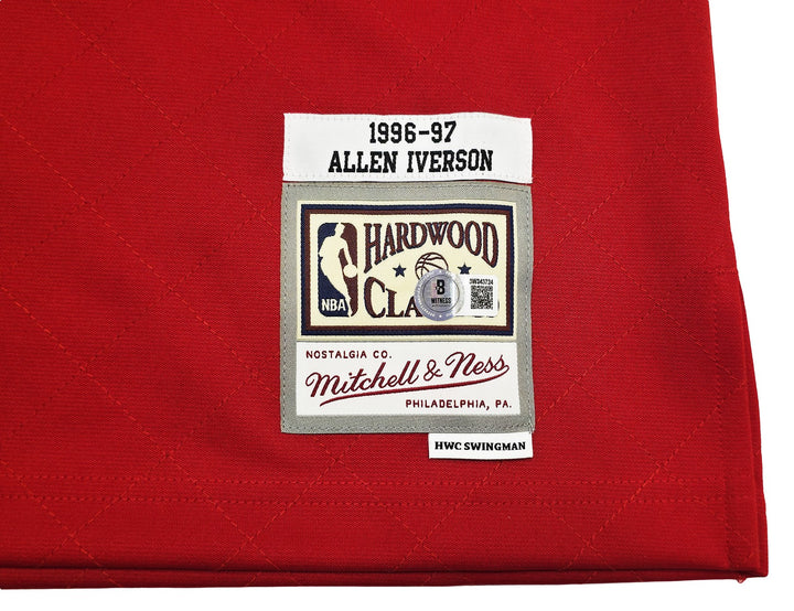 76ers Allen Iverson Auto Red Mitchell Ness 96-97 Swingman NBA 75th Jersey M BAS