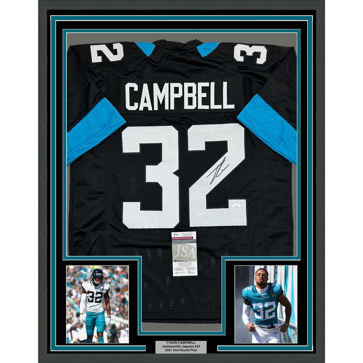 Framed Signed Tyson Campbell 35x39 Jacksonville Black Jersey JSA COA