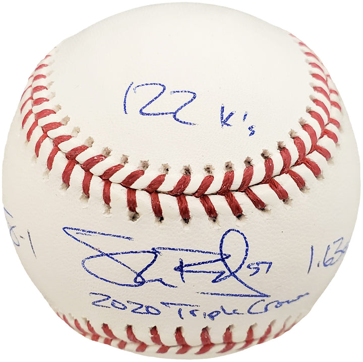 Shane Bieber Signed MLB Baseball Cleveland Indians With 3 Stats Beckett