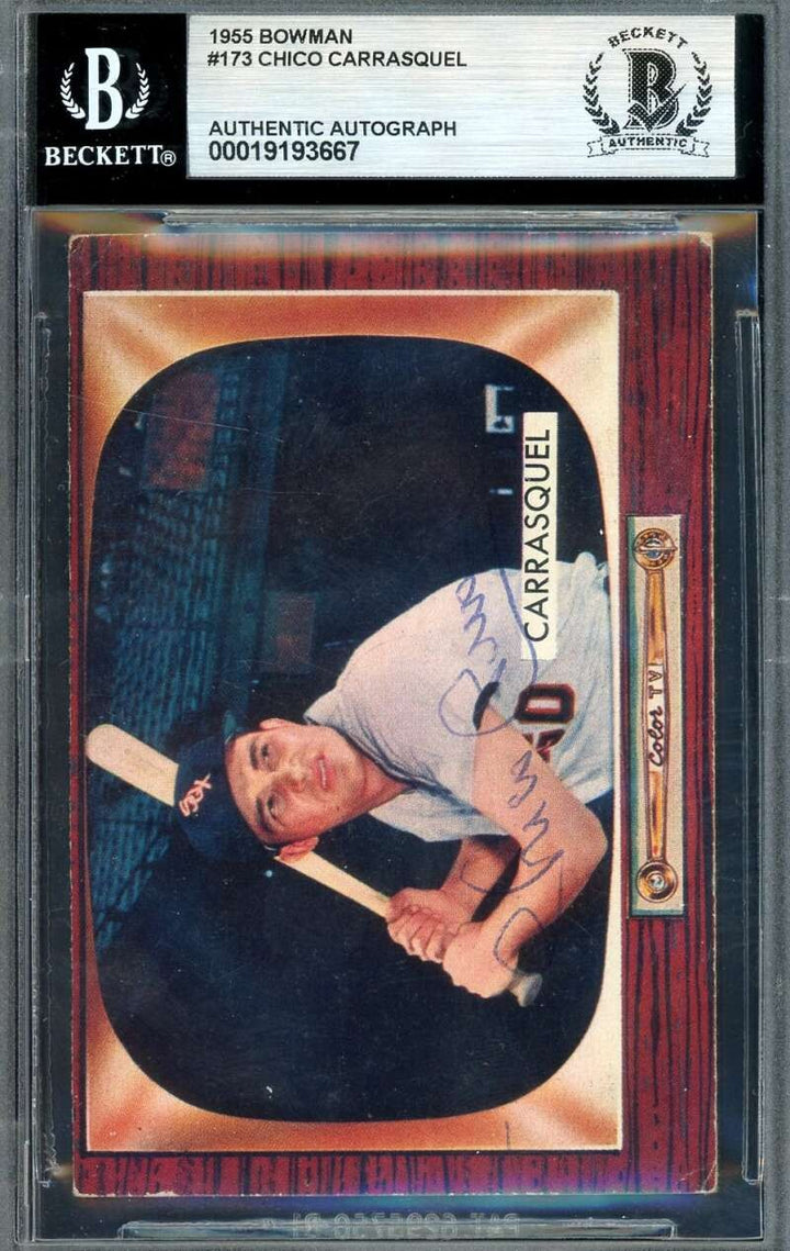 Chico Carrasquel Beckett BAS Signed 1955 Bowman Autograph