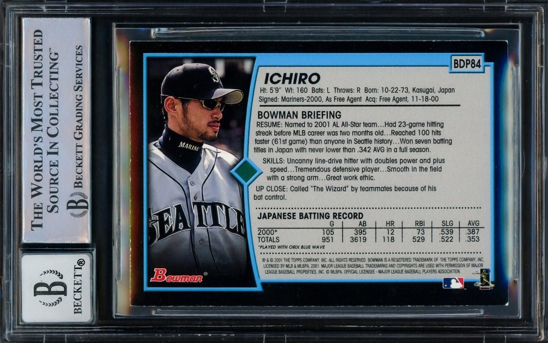 Ichiro Suzuki Auto 2001 Bowman Draft Picks RC BDP84 Mariners Auto GM 10 Beckett