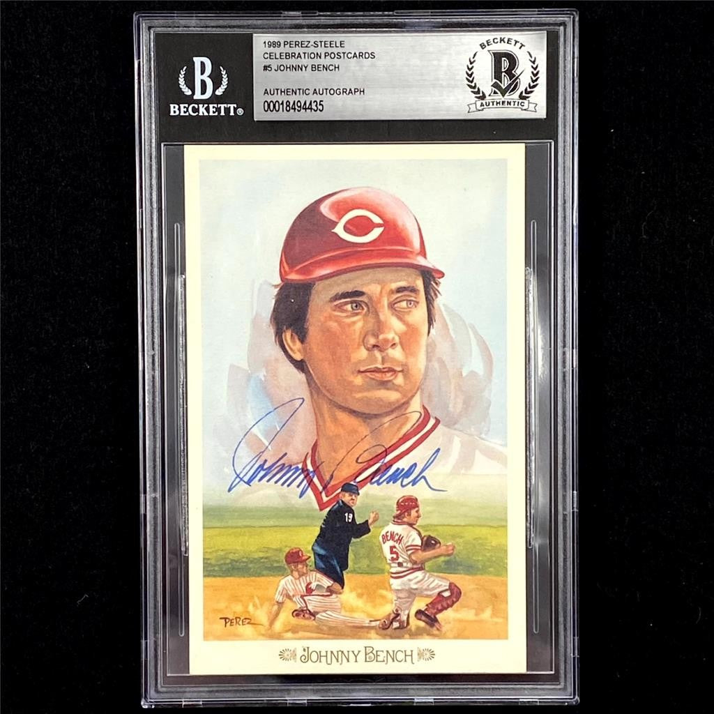 Johnny Bench signed 1989 Perez-Steele Postcard #5 autograph auto ~ Beckett BAS