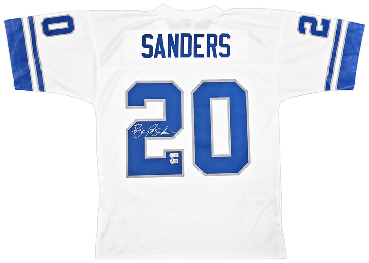 Lions Barry Sanders Auto White M&N 1996 NFL Legacy Throwback Jersey 48 Beckett