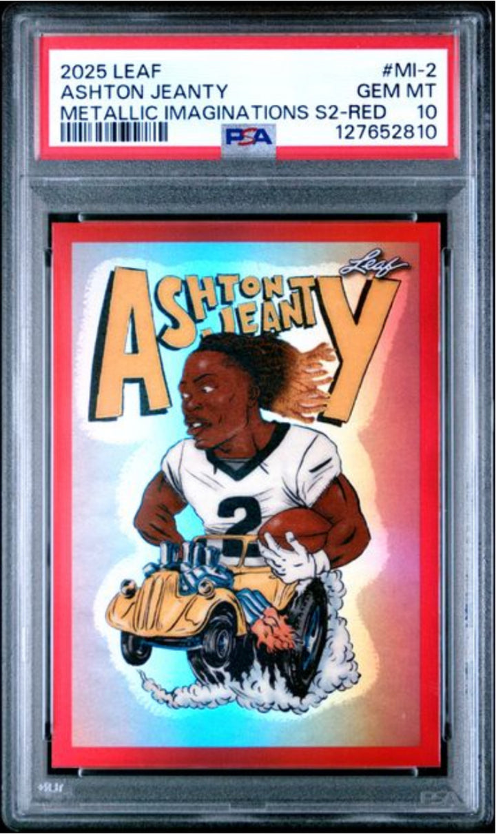 Graded 2025 Leaf Ashton Jeanty MI2 Metallic Series 2 Red /199 Rookie Card PSA 10