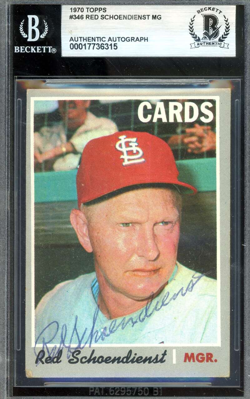 Red Schoendienst Beckett BAS Vintage Signed 1970 Topps Cardinals Autograph
