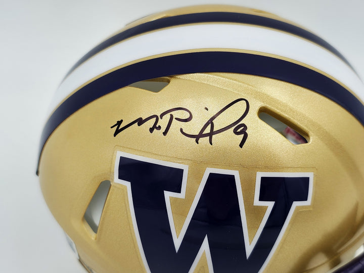 Michael Penix Jr. Signed Washington Huskies Gold Speed Mini Helmet Beckett Wit