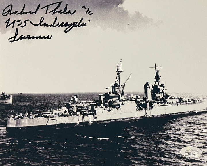 Richard Thelen signed B&W 8x10 Photo 1945 USS Indianapolis CA-35 Survivor- JSA