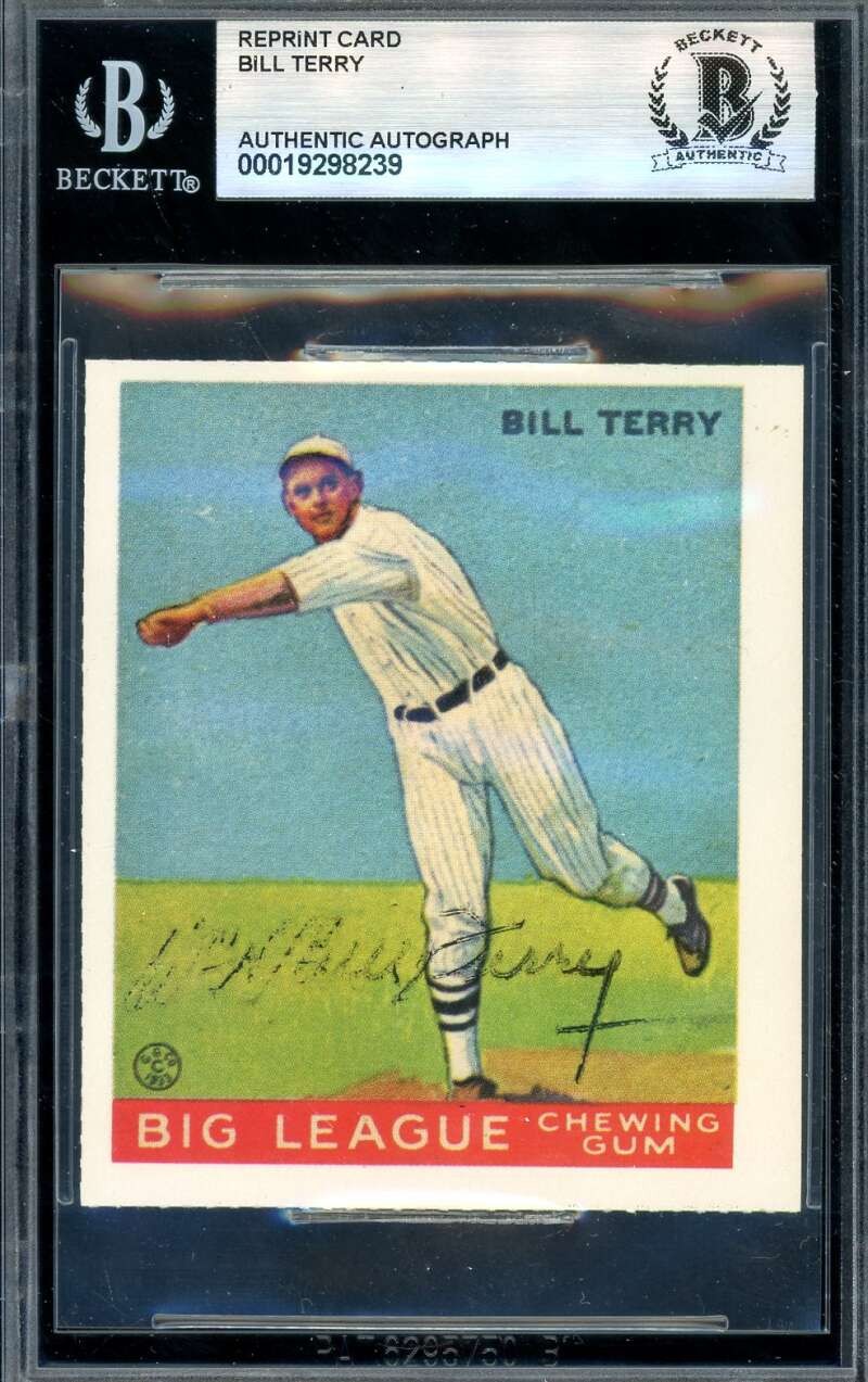 Bill Terry Beckett BAS Signed 1933 Goudey Dover Reprint Autograph