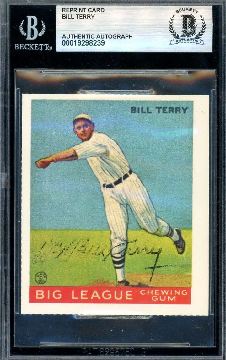 Bill Terry Beckett BAS Signed 1933 Goudey Dover Reprint Autograph