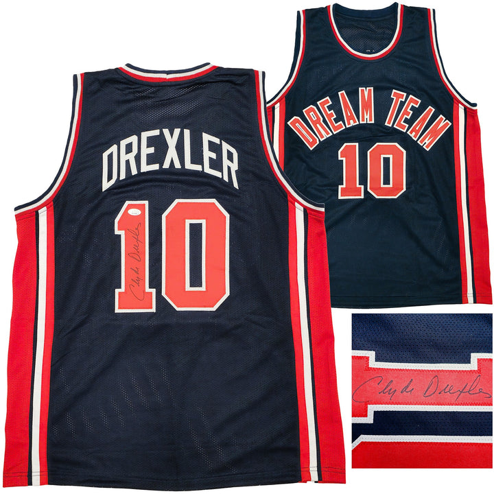 Team USA Clyde Drexler Autographed Signed Blue Jersey JSA