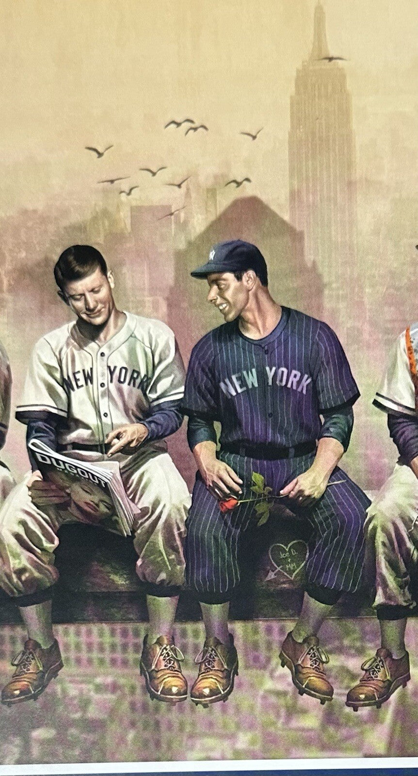 NY Yankees Lunch Atop An Empire 12x36 Litho Photo Jeter Mantle Joe Dimaggio COA