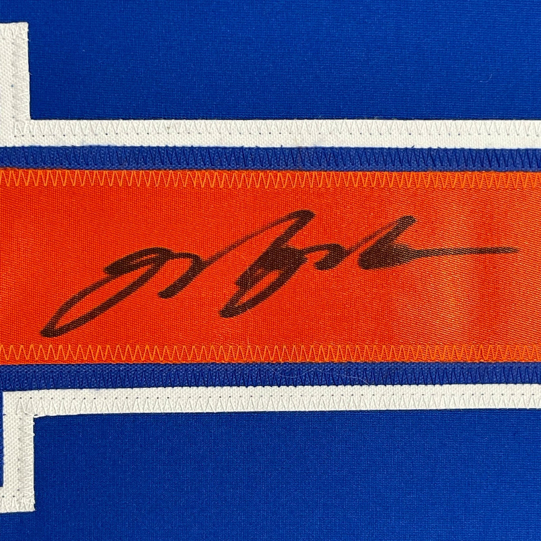 FRAMED Autographed/Signed MARK MESSIER 33x42 Edmonton Blue Jersey JSA COA