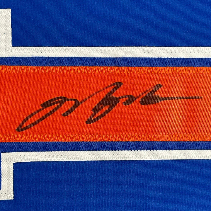 FRAMED Autographed/Signed MARK MESSIER 33x42 Edmonton Blue Jersey JSA COA