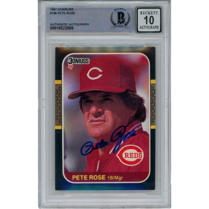 Pete Rose Autographed 1987 Donruss 186 10 Grade Trading Card Beckett 47144