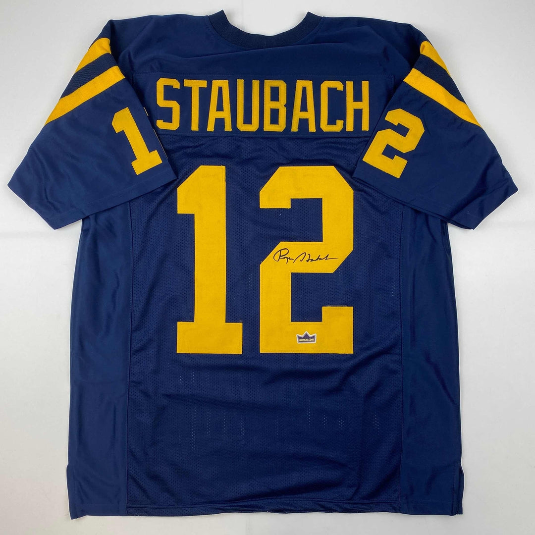 Facsimile Autographed Roger Staubach Navy Blue Reprint Jersey Size Men's XL