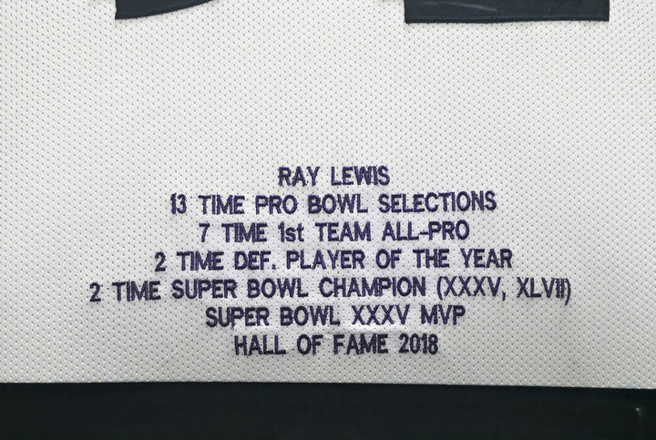 Baltimore Ravens Ray Lewis Signed Framed White Jersey JSA
