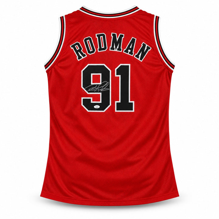Dennis Rodman Signed Bulls Red Custom Jersey JSA
