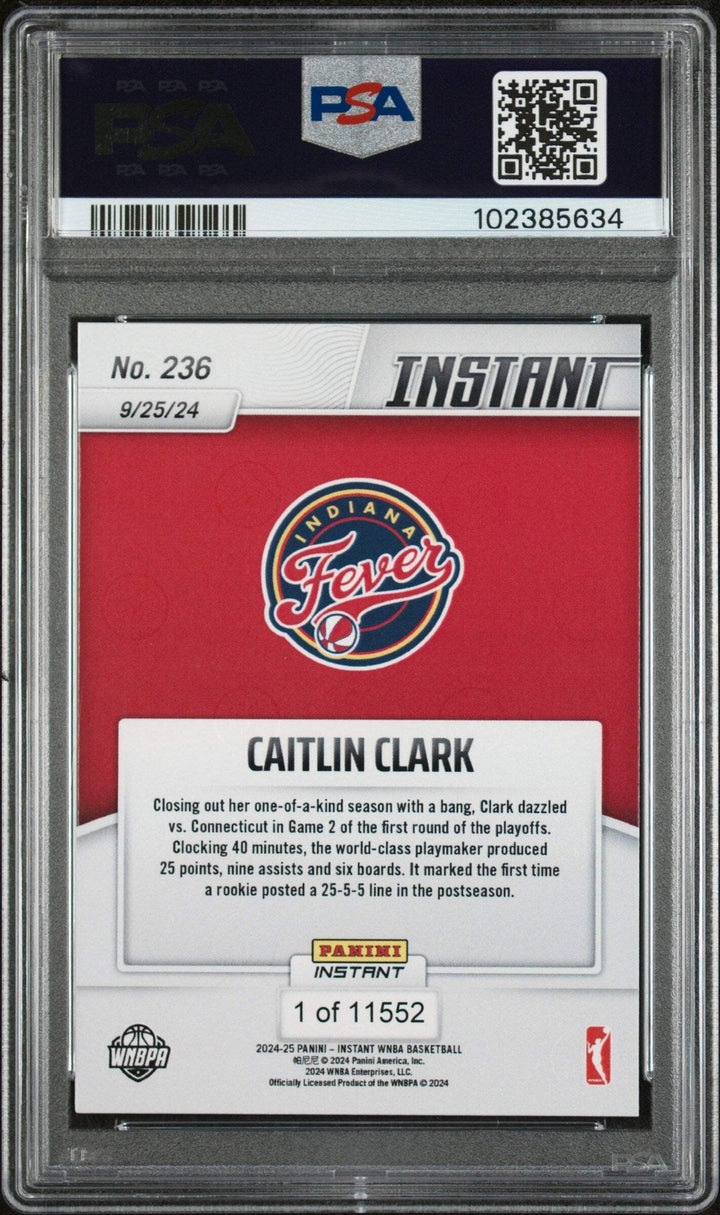 Graded 2024 Panini Instant WNBA Caitlin Clark #236 Rookie Basketball Card PSA 10