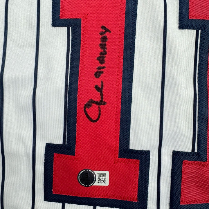 Autographed/Signed Chuck Knoblauch Minnesota Pinstripe Jersey BAS COA