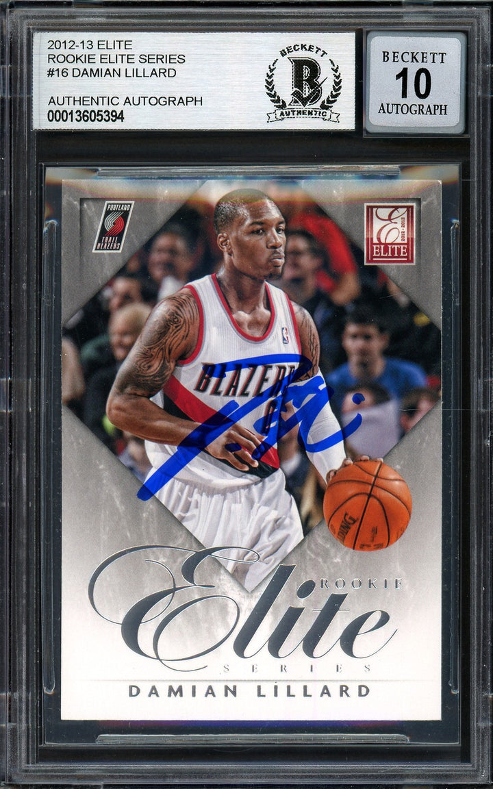 Damian Lillard Auto 2012-13 Panini Elite RC 16 Trail Blazers Auto GM 10 Beckett