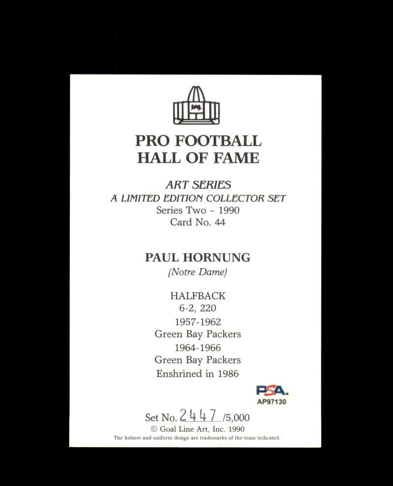 Paul Hornung PSA DNA Signed Goal Line Art Card GLAC Autograph HOF 86