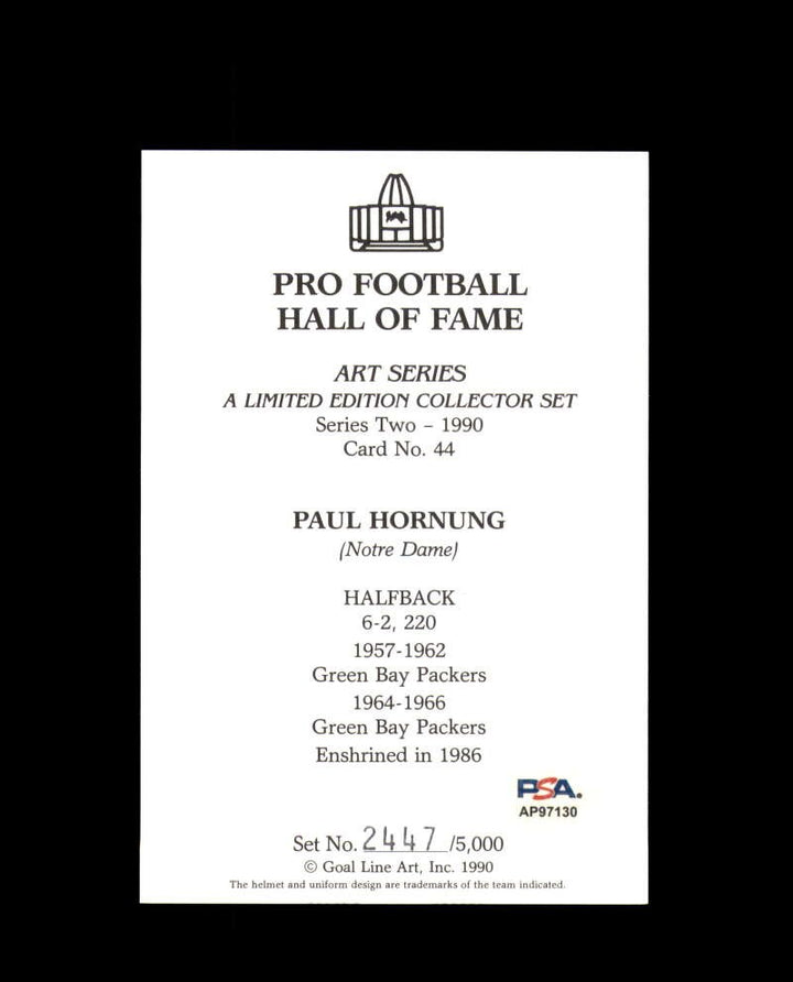 Paul Hornung PSA DNA Signed Goal Line Art Card GLAC Autograph HOF 86